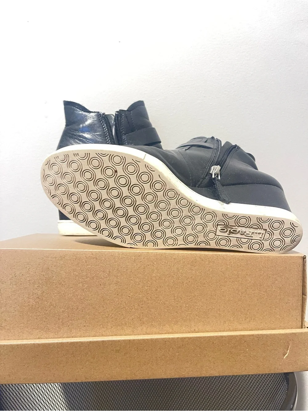 Paolo Black Leather High-Top Boots with White Sole